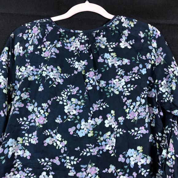 J Jill Womens Blouse Blue Multi Floral Pull Over V Neck Long Sleeve Sheer Small - Picture 10 of 12